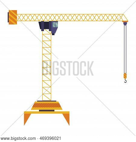 Hoisting Crane Icon. Construction Crane. Equipment In Flat Style. Yellow Industrial Heavy Machine. L