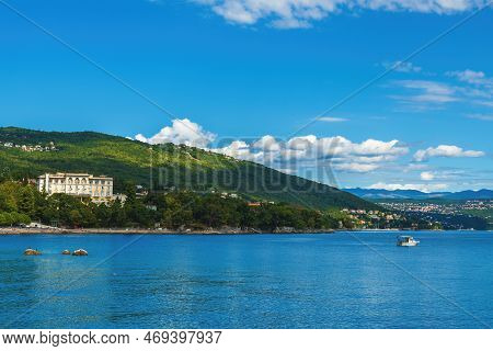 Lovran, Famous Travel Destination Town In Kvarner Gulf Of Adriatic Sea In Croatia. Selective Focus.