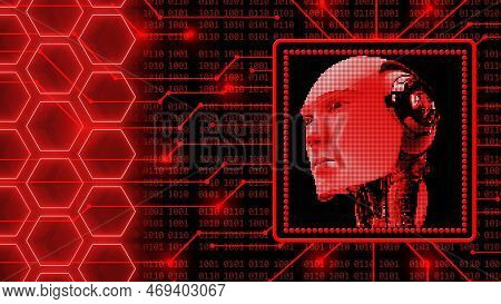 Ai Or Artificial Intelligence With Abstract 3d Robotic Head - Background Of 4-digit Binary Code Behi