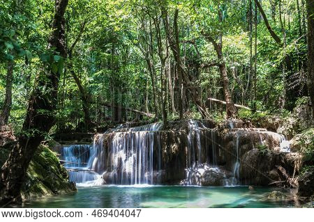 Landscape View Of Erawan Waterfall Kanchanaburi Thailand.erawan National Park Is Home To One Of The 