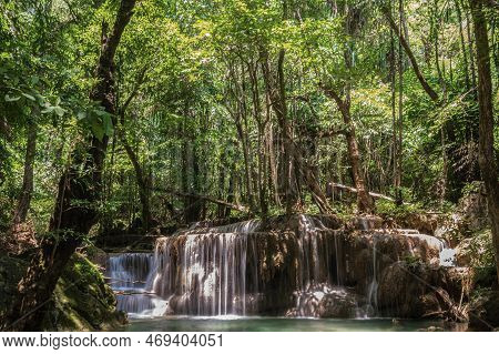 Landscape View Of Erawan Waterfall Kanchanaburi Thailand.erawan National Park Is Home To One Of The 