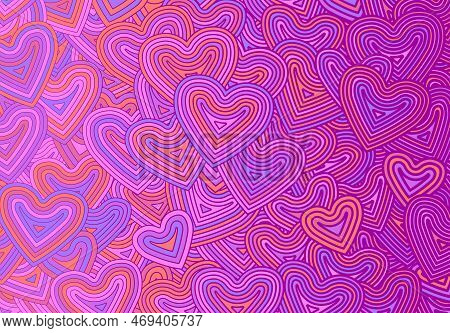 Valentines Day Greeting Card Template Or Background With Hearts And Line Ornament. Retro Fashion Hip