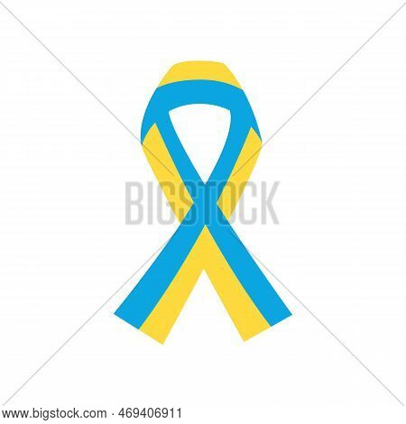 Blue And Yellow Ribbon As Symbol Of Ukraine Vector Illustration. Cartoon Drawing Of Ribbon In Colors
