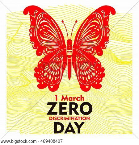 Zero Discrimination Day 1 March. Vector Beautiful Butterfly Insect  Poster In Linocut. Suitable For 