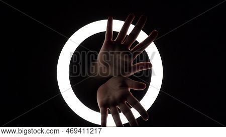 Pack Of Gestures. Female Hands Close-up Make Figures From Fingers. Finger Play, Gentle Movements