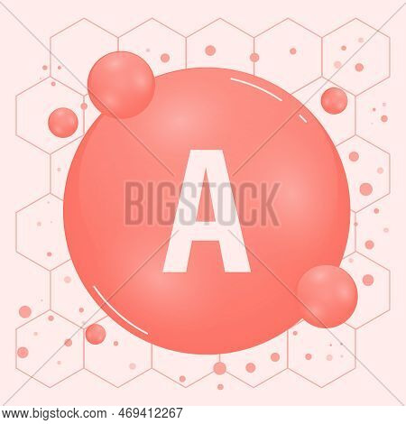 Vitamin A Shining Pill Capcule Icon. Vitamin Complex With Chemical Formula. Shining Substance Drop. 