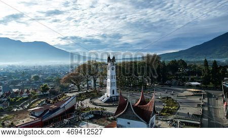 Aerial View Of Jam Gadang, A Historical And Most Famous Landmark In Bukittinggi City, An Icon Of The