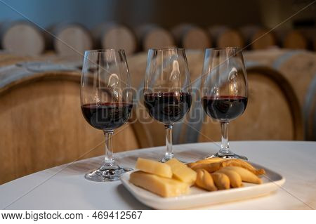 Tasting Of Rioja Wines, Visit Of Winery Cellars With French Or American Oak Barrels With Agening Red