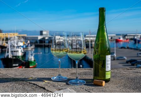 Tasting Of Txakoli Or Chacolí Slightly Sparkling Very Dry White Wine Produced In Spanish Basque Coun