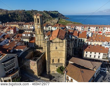 Sunny Winter Day In Small Fisherman's Village Getaria Near San Sebastian City, Basque Country Coastl