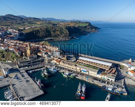 Sunny Winter Day In Small Fisherman's Village Getaria Near San Sebastian City, Basque Country Coastl