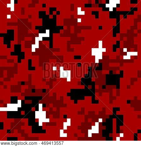 Dark Red Camouflage Seamless Pattern. Digital Pixel Tiles. Blood Military Textile. Modern Camo Unifo