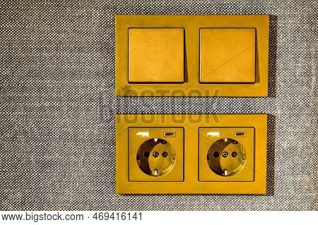 Light Switch, 220v, Usb And Usb Type C Socket Block Built Into Upholstered Furniture Fabric Surface