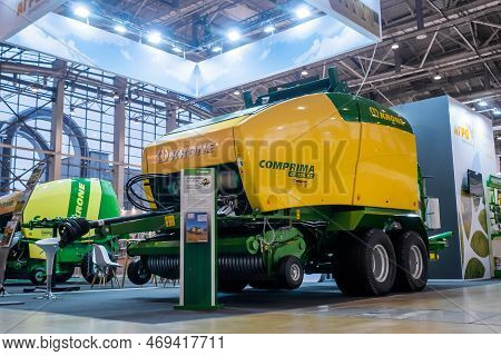 Moscow, Russia - June 1, 2019: Farming Exhibition. Krone Comprima Cf 155 Xc - Baler Wrapper Combinat
