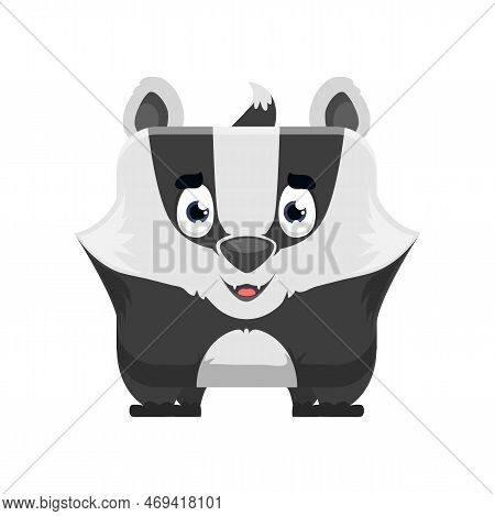 Skunk Emoji, Kawaii Animal Or Square Face Emoticon, Vector Cartoon Character Icon. Funny Cute Skunk 