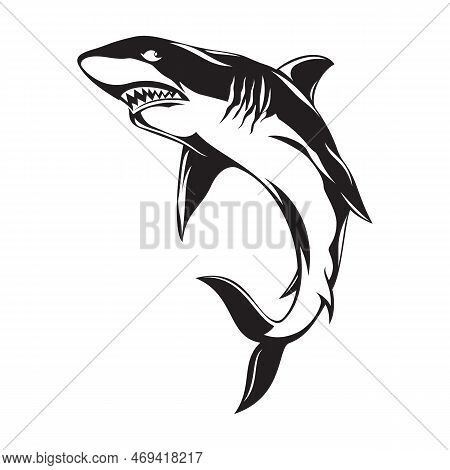 Shark Silhouette Vector Illustration - Black And White Shark Clipart