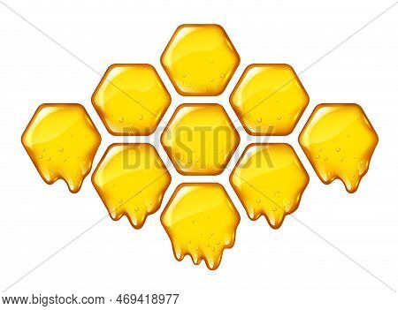 Yelllow Honeycombs With Flowing Honey Isolated, Design For Logo, Vector
