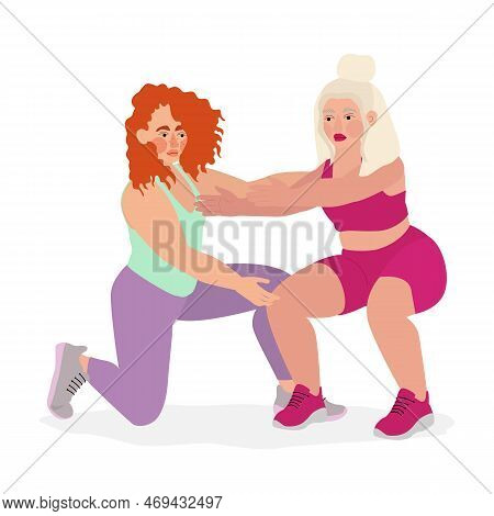 Sport People Individual Personal Trainer Coach In Gym. Men Women Training Exercising Fitness Center 