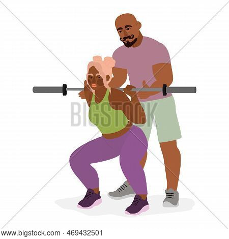 Sport People Individual Personal Trainer Coach In Gym. Men Women Training Exercising Fitness Center 