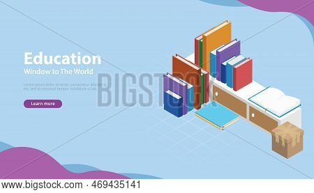 Book Education Style Banner With Isometric Models Vector Illustration
