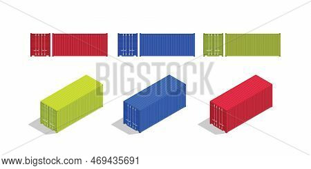 Container Isometric And From Front Set Collection With Various Color Vector Illustration