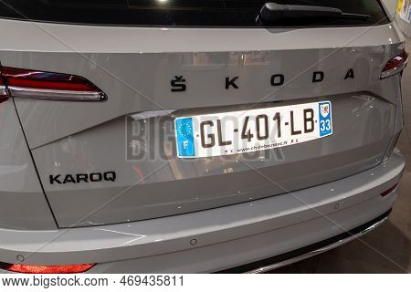 Bordeaux , Aquitaine  France - 20 01 2023 : Skoda Karoq Logo Car Brand And Rear Text Sign In Dealers