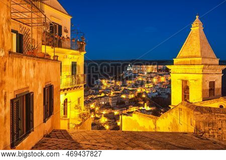 Evening Over The Old Baroque Town Of Ragusa Ibla In Sicily. Historic Center Called Ibla Builded In L