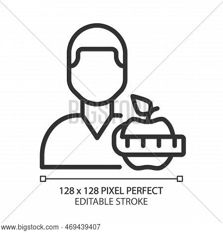 Dietitian Service Pixel Perfect Linear Icon. Healthy Nutrition. Weight Management. Dieting. Nutritio