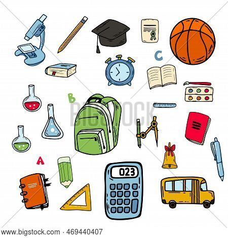 School, Office Seamless Pattern For Web Pages, Mobile Applications. Stationery Items: Notebook, Pen,