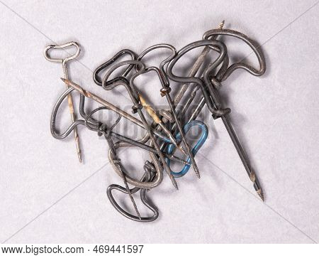 Pile Of Different Handdrills, Isolated On Grey Background