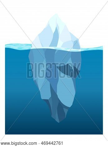 Iceberg Floating In Water. Arctic Glacier. Futuristic Polygonal Illustration On Blue Background. Hug
