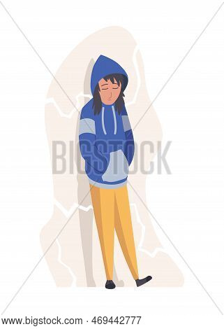 Depressed People. Depression. Sad Man Standing. Lonely Teenager. Symbol Of Sorrow, Sadness And Menta