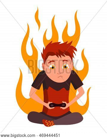 Video Gaming Kids. Boy Assionately Playing Game On Joystick On Game Console. Kid Video Game Addictio