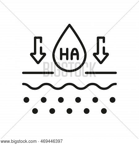 Hyaluronic Acid Molecule On Skin Structure Line Icon. Cosmetology Chemical Cosmetic For Skincare Lin