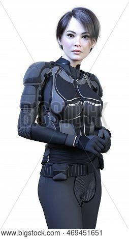 3d Rendering Of A Sceince Fiction Warrior Woman Isolated On White Background