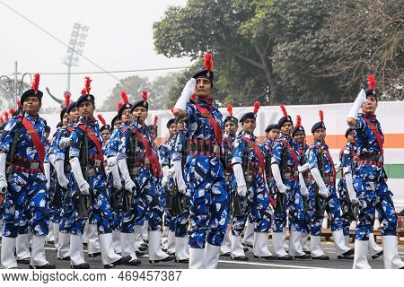 Indian Lady Police Officers Preparing For Taking Part In The Upcoming Indian Republic Day Parade At 