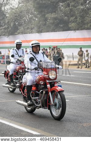 Kolkata Police Sergeant On Motorcycle Preparing For Taking Part In The Upcoming Indian Republic Day 