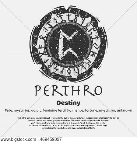 Abstract Flat Dark Circle Shield With Viking Symbol Isolated On White Background. Scandinavian Perth