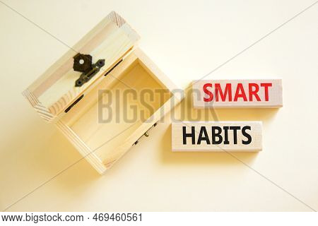 Smart Habits Symbol. Concept Words Smart Habits On Wooden Blocks. Beautiful White Table White Backgr