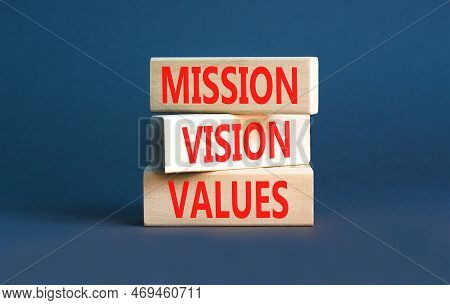 Mission Vision Values Symbol. Concept Words Mission Vision Values On Wooden Blocks On A Beautiful Gr