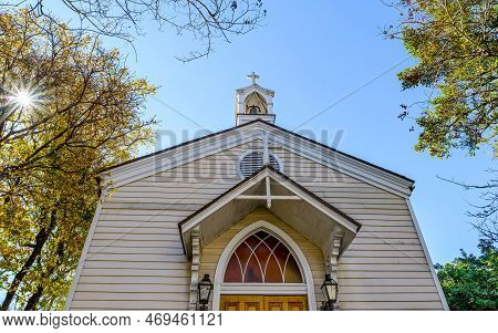 New Orleans, La - January 15: Front Of Historic St. Mary's Chapel With A Sun Star Coming Through The