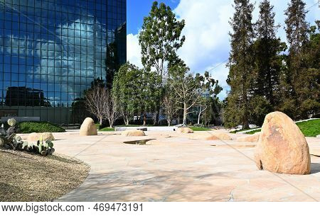 Costa Mesa, California - 19 Jan 2023: The Noguchi Garden, A Compact, Minimalist Sculpture Garden Int