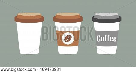 Coffee Cup Set. Coffee Mugs In Flat Style On Gray Background. Vector Illustration