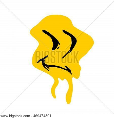 Acid Smile Face. Melted Rave And Techno Symbol Of 90s