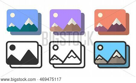 Gallery Icon Icon Set. Photo Album Icon. Colored Icon. Black, White And Colored.