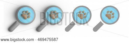 3d Magnifying Glass And Paw Prints. Magnifying Glass Looking For Cat Footprints Icon Design Vector I