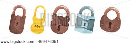 Padlock With Keyhole As Security Mechanism Vector Set