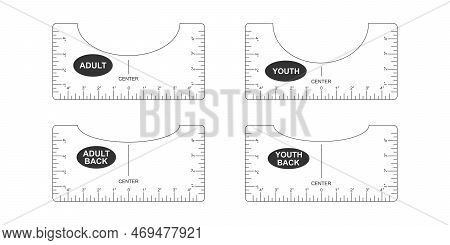 Set Of T Shirt Alignment Guides. Adult And Youth Size Front And Back Templates. Rulers For Centering