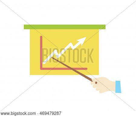 Growing Graph Icon. Economy And Trading, Presentation, Hand With Pointer Near Slide. Work With Stati