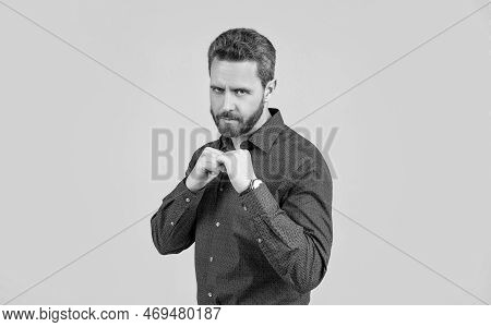 Using Force In Self-defense. Standing In Defensive Position. Fighting Defensive Action